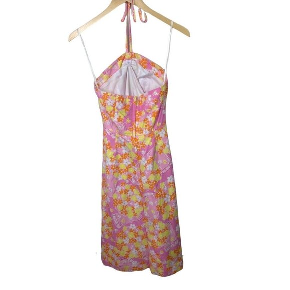 Lilly Pulitzer Pink‎ White Yellow Floral Midi Halter Dress Size 0 Cotton Barbie - Picture 5 of 11
